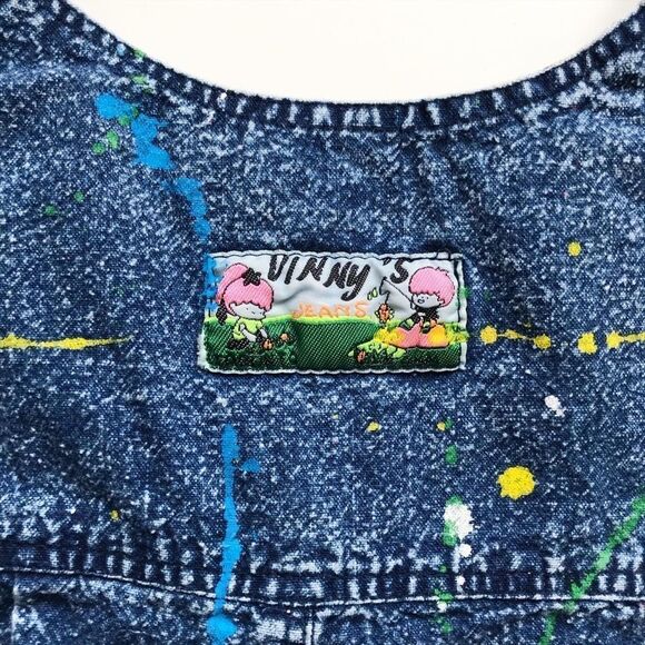 Vintage Vinys Jean paint splatter overalls jumper VGUC tagged as 5-6Y fits 2/3T - Picture 7 of 10